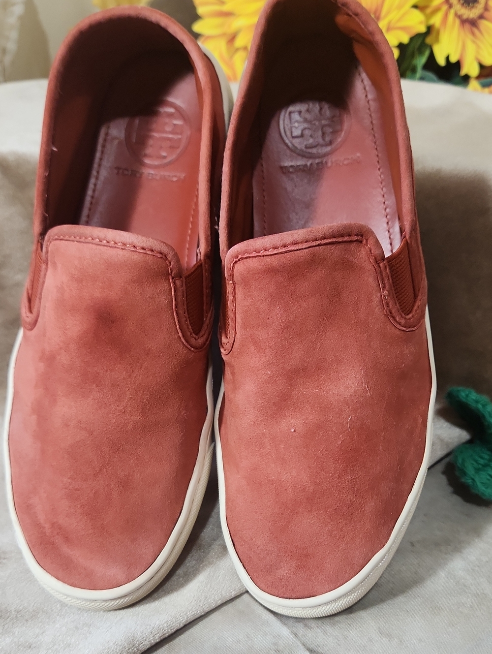 Tory Burch Rust Suede Slip-On Loafers
